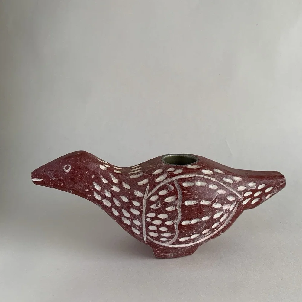 Pottery Barn Wooden Bird Candle Holders Set Of 2 Southwestern Native Aztec Decor